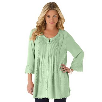 Roaman's Women's Plus Size Eyelet Big Shirt