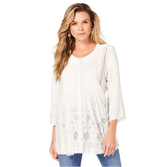 Roaman's Women's Plus Size Eyelet Big Shirt