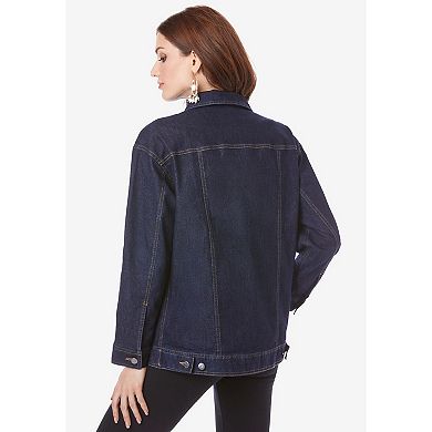 Roaman's Women's Plus Size Plus Size Boyfriend Stretch Denim Jacket