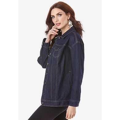 Roaman's Women's Plus Size Boyfriend Stretch Denim Jacket