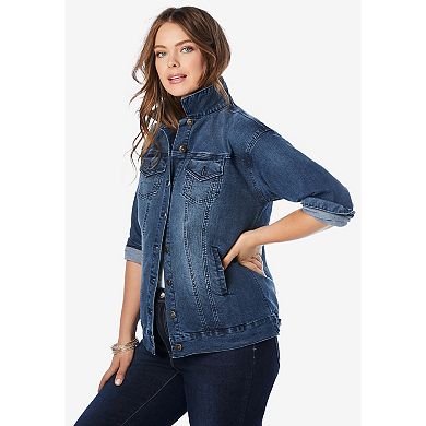 Roaman's Women's Plus Size Boyfriend Stretch Denim Jacket