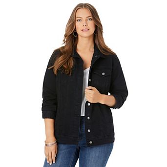 Roaman's Women's Plus Size Plus Size Boyfriend Stretch Denim Jacket