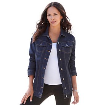 Roaman's Women's Plus Size Plus Size Boyfriend Stretch Denim Jacket