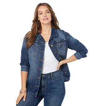 Roaman's Women's Plus Size Plus Size Boyfriend Stretch Denim Jacket