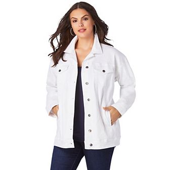 Roaman's Women's Plus Size Plus Size Boyfriend Stretch Denim Jacket