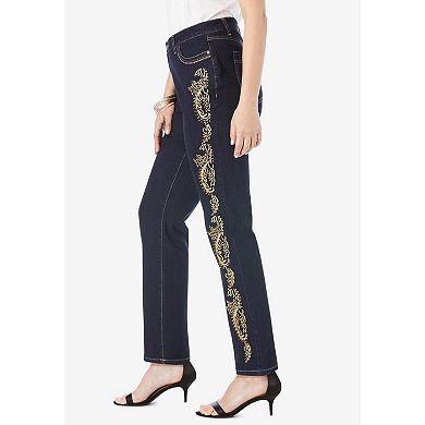 Roaman's Women's Plus Size Embroidered Bootcut Jean