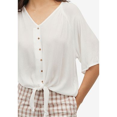 ellos Plus Size Crinkle Tie-Front Blouse