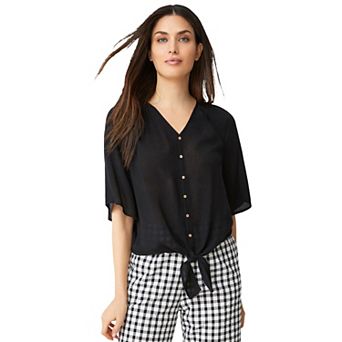 ellos Plus Size Crinkle Tie-Front Blouse