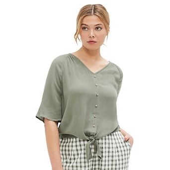 ellos Plus Size Crinkle Tie-Front Blouse
