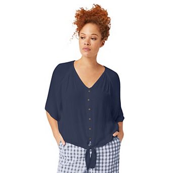 ellos Plus Size Crinkle Tie-Front Blouse