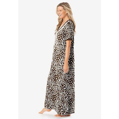 Dreams & Co. Plus Size Petite V-Neck Short Sleeve Maxi Lounger