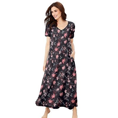 Plus Size Women's Long T-Shirt Lounger by Dreams & Co. in Black Bouquet (Size 5X)