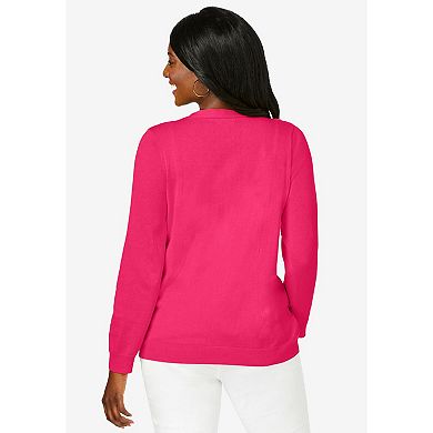 Jessica London Women's Plus Size Crochet Button-front Cardigan