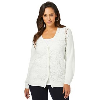 Jessica London Women's Plus Size Crochet Button-front Cardigan