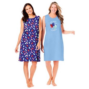 Dreams & Co. Plus Size 2-Pack Sleeveless Sleepshirt