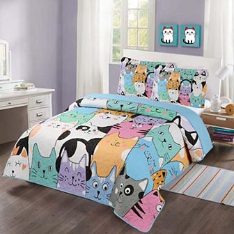 Marcielo Kids Quilt Bedspread Set For Teens Girls Bedding Cat