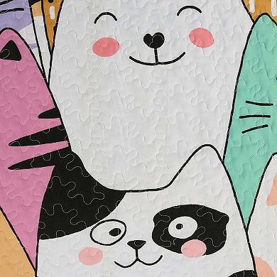 Marcielo Kids Quilt Bedspread Set For Teens Girls Bedding Cat