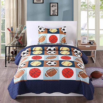 MarCielo Kids Girls Boys Quilt Set Bedspread Coverlet Set A13 Full Dark Blue