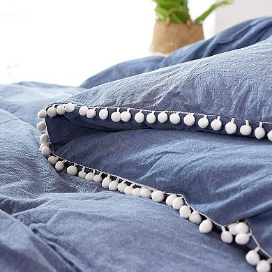 Marcielo 3 Piece Cotton Duvet Cover Set Pompom