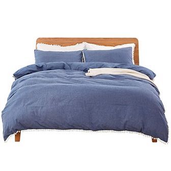 Marcielo 3 pc Cotton Duvet Cover Set Pompom