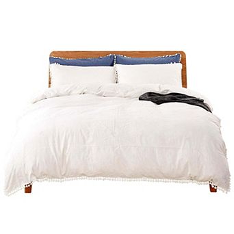 Marcielo 3 pc Cotton Duvet Cover Set Pompom