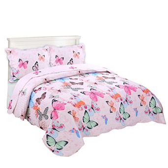 Marcielo Kids Quilt Bedspread Set For Teens Girls Bedding Butterfly