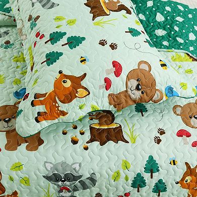 Marcielo Kids Quilt Bedspread Set For Teens Girls Bedding Forest