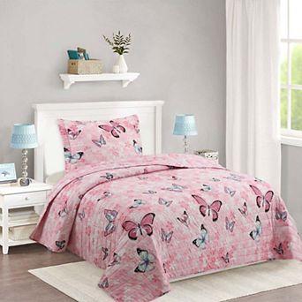 Marcielo Kids Quilt Bedspread Set For Teens Girls Bedding Butterfly B