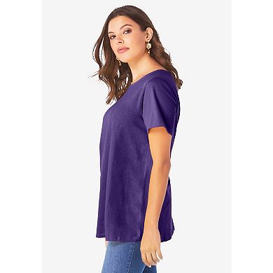 Roaman's Women's Plus Size Ultimate Cotton Crewneck Short Sleeve Swing Tee