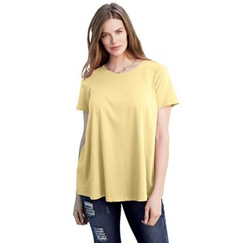 Roaman's Women's Plus Size Cotton Ultimate Swing Tee With Keyhole Back