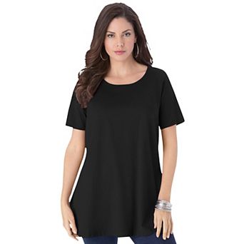 Roaman's Women's Plus Size Cotton Ultimate Swing Tee With Keyhole Back