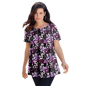 Roaman's Women's Plus Size Cotton Ultimate Swing Tee With Keyhole Back
