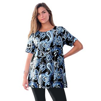 Roaman's Women's Plus Size Cotton Ultimate Swing Tee With Keyhole Back