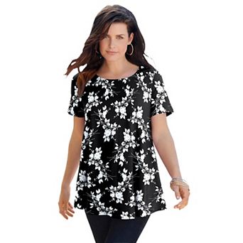Roaman's Women's Plus Size Cotton Ultimate Swing Tee With Keyhole Back