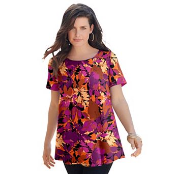 Roaman's Women's Plus Size Cotton Ultimate Swing Tee With Keyhole Back