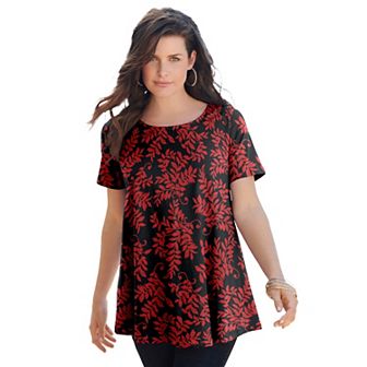 Roaman's Women's Plus Size Plus Size Cotton Ultimate Swing Tee With Keyhole Back