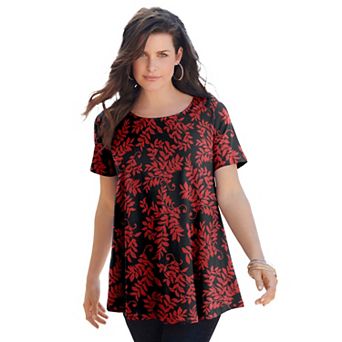 Roaman's Women's Plus Size Cotton Ultimate Swing Tee With Keyhole Back