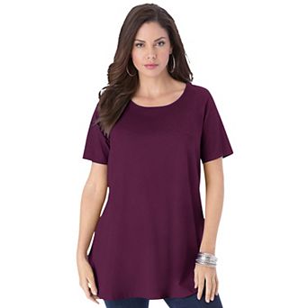 Roaman's Women's Plus Size Cotton Ultimate Swing Tee With Keyhole Back