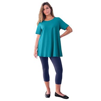 Roaman's Women's Plus Size Plus Size Cotton Ultimate Swing Tee With Keyhole Back