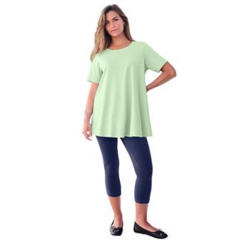 Roaman's Women's Plus Size Cotton Ultimate Swing Tee With Keyhole Back
