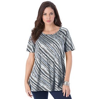 Roaman's Women's Plus Size Plus Size Cotton Ultimate Swing Tee With Keyhole Back