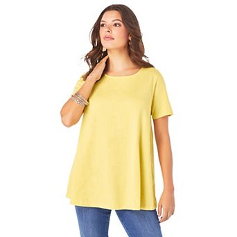 Roaman's Women's Plus Size Cotton Ultimate Swing Tee With Keyhole Back