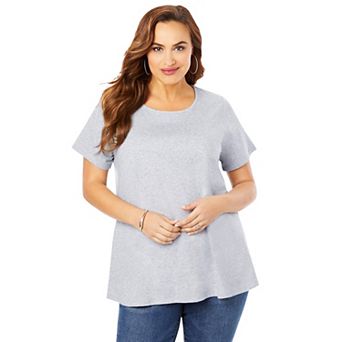Roaman's Women's Plus Size Cotton Ultimate Swing Tee With Keyhole Back