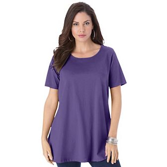 Roaman's Women's Plus Size Plus Size Cotton Ultimate Swing Tee With Keyhole Back