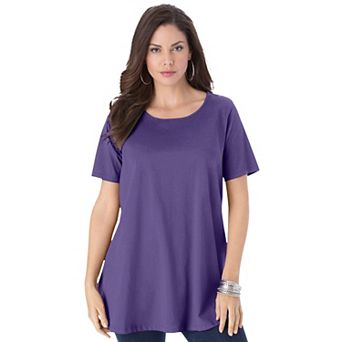 Roaman's Women's Plus Size Plus Size Cotton Ultimate Swing Tee With Keyhole Back