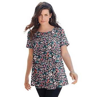 Roaman's Women's Plus Size Cotton Ultimate Swing Tee With Keyhole Back