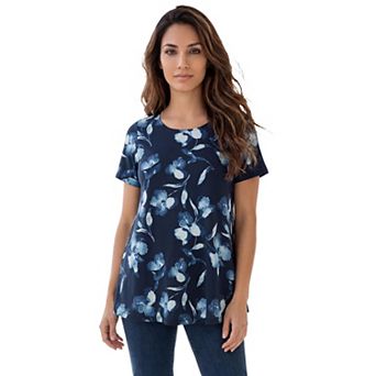 Roaman's Women's Plus Size Ultimate Cotton Crewneck Short Sleeve Swing Tee