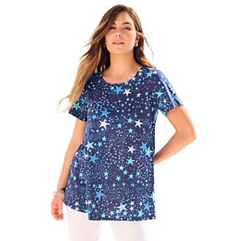 Roaman's Women's Plus Size Ultimate Cotton Crewneck Short Sleeve Swing Tee