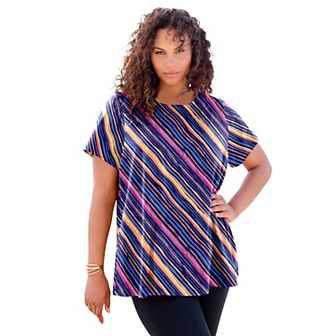 Roaman's Women's Plus Size Plus Size Cotton Ultimate Swing Tee With Keyhole Back