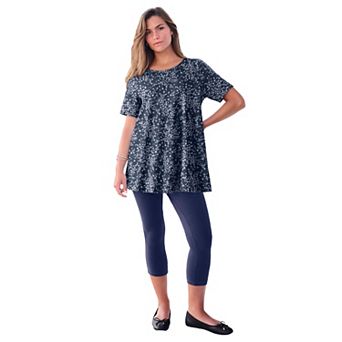 Roaman's Women's Plus Size Cotton Ultimate Swing Tee With Keyhole Back